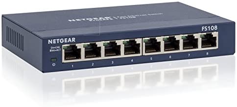 NETGEAR 8-Port Fast Ethernet 10/100 Unmanaged Switch (FS108NA) - Desktop, and ProSAFE Limited Lifetime Protection,Black