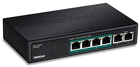TRENDnet 6-Port Fast Ethernet PoE+ Switch, TPE-S50, 4 x Fast Ethernet PoE Ports, 2 x Fast Ethernet Ports, 60W PoE Budget, 1.2 Gbps Switch Capacity, Ethernet Network Switch, Metal, Lifetime Protection
