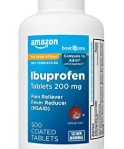Amazon Basic Care Ibuprofen Tablets 200 mg, Pain Reliever/Fever ulcer (NSAID), Red, 500 Count