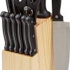 Amazon Basics 14-Piece Kitchen Knife Set with High-Carbon Stainless-Steel Blades and Pine Wood Block