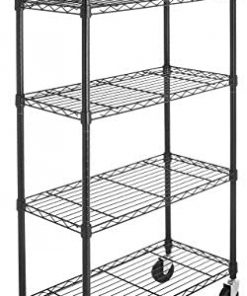 Amazon Basics 5-Shelf Shelving Storage Unit on 4'' Wheel Casters, Metal Organizer Wire Rack, Black (30L x 14W x 64.75H)