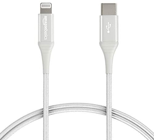 Amazon Basics Advanced Double Braided Nylon USB-C to Lightning Cable, MFi Certified Apple Charger for iPhone 12 (All Models), Phone 11 Pro/11 Pro Max - Silver, 6-Foot