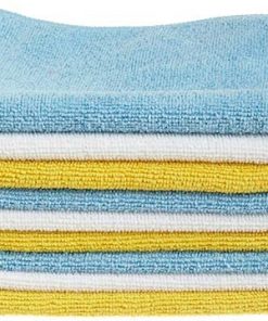 Amazon Basics Blue, White, and Yellow Microfiber Cleaning Cloth - Pack of 24