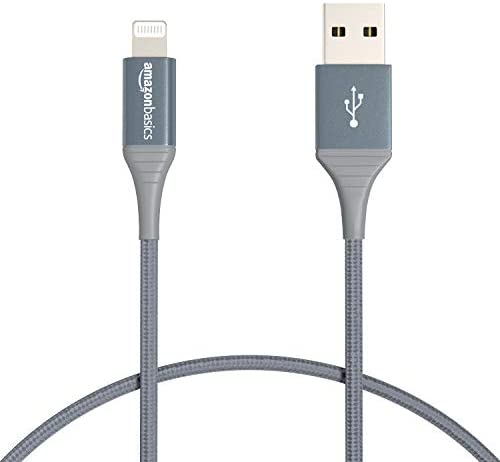 Amazon Basics Double Braided Nylon Lightning to USB Cable - Advanced Collection, MFi Certified Apple iPhone Charger, Dark Gray, 6-Foot (Durability Rated 10, 000 Bends) upgrade