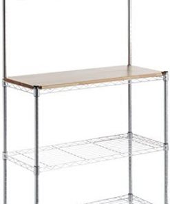 Amazon Basics Kitchen Storage Baker's Rack with Wood Table, Chrome/Wood - 63.4