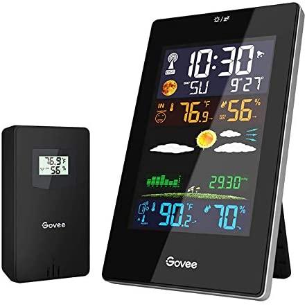 Govee Weather Station Wireless Indoor Outdoor, 12h Weather Forecast with 1 Outdoor Sensor, Temperature Humidity Monitor Gauge with Weather Clock, HD Color Large Screen, Backlight, Snooze Mode