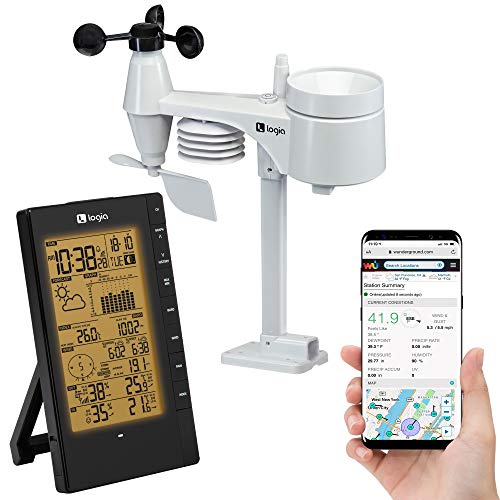 Logia 5-in-1 Indoor/Outdoor Weather Station Remote Monitoring System w/PC Connect | Temperature, Humidity, Wind Speed/Direction, Rain & More | Wireless Backlit LCD Screen Forecast Data, Alarm, Alerts