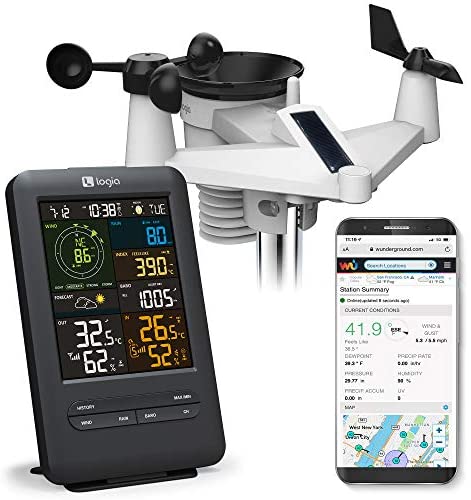 Logia 5-in-1 Wi-Fi Weather Station with Solar | Indoor/Outdoor Remote Monitoring System, Temperature Humidity Wind Speed/Direction Rain & More, Wireless Color Console w/Forecast Data, Alarm, Alerts