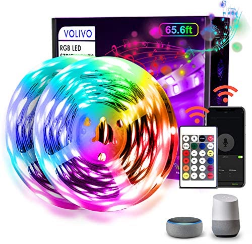 VOLIVO WiFi Smart Led Strip Lights 65.6ft Works with Alexa and Google Assistant, 2 Rolls of 32.8ft Led Light Strips, Music Sync Color Changing RGB Led Lights for Bedroom Kitchen, Party, TV