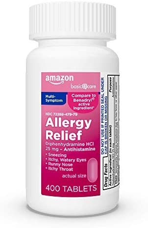 Amazon Basic Care Allergy Relief, Diphenhydramine HCl Tablets 25 mg, Antihistamine, 400 Count