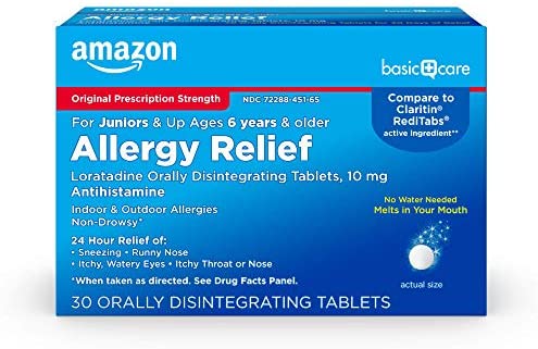 Amazon Basic Care Loratadine Orally Disintegrating Tablets, 10 mg, Antihistamine, 24-Hour Allergy Medicine, 30 Count
