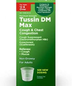 Amazon Basic Care Tussin DM Cough & Congestion Relief, Raspberry Menthol Flavor; Cough Medicine for Adults, 8 Fluid Ounces