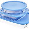 Amazon Basics Oven Safe Glass Baking and Food Storage Dish Set with BPA-Free Lids, Set of 3, Rectangle, Square and Round