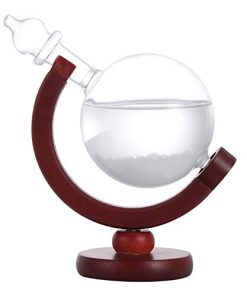 DRESSPLUS Globe Storm Glass Weather Station with Wooden Base,Creative Fashionable Storm Glass Weather Forecaster,Home and Party Decoration (A)