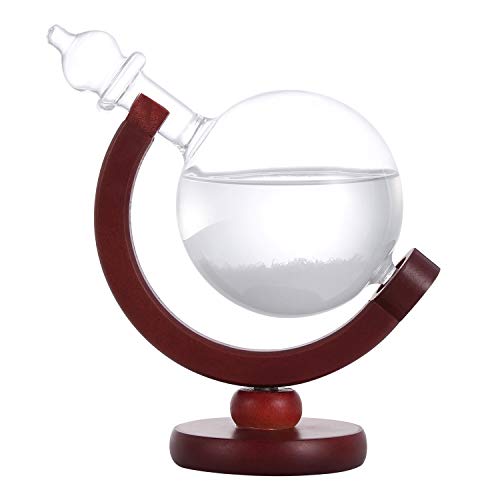 DRESSPLUS Globe Storm Glass Weather Station with Wooden Base,Creative Fashionable Storm Glass Weather Forecaster,Home and Party Decoration (A)