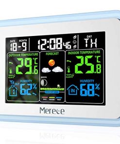 Merece Weather Station - Wireless Indoor Outdoor Thermometer Hygrometer, Color LCD Display Home Forecast Weather Stations with Calendar, Digital Temperature and Humidity Monitor with External Sensor