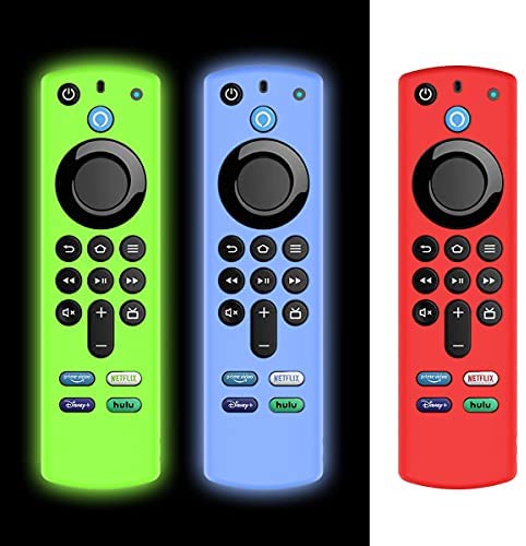 [3Pack] Protective Case for Alexa Voice Remote (3rd Gen)(2021 Release), Silicone Cover Case for Fire TV Stick 2021 Remote Control with Anti-Loss Strap [Light Weight/Shock Proof] [Blue+Green+Red]