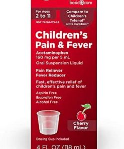 Amazon Basic Care Children's Pain & Fever Oral Suspension, Acetaminophen 160 mg per 5 mL, Cherry Flavor, 4 Fluid Ounces