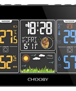 CHOOBY Weather Station, Wireless Indoor Outdoor Thermometer with Sensor,Color LCD Display, Temperature and Humidity Gauge, Inside Outside Thermometer, Alarm for Weather Forecast