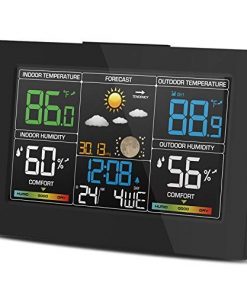 Geevon Weather Station Wireless Indoor Outdoor Thermometer, Color Display Digital Forecast Station with Temperature Alert, Comfort Level, Barometer, Alarm Clock, Easy to Set, Diamond Base