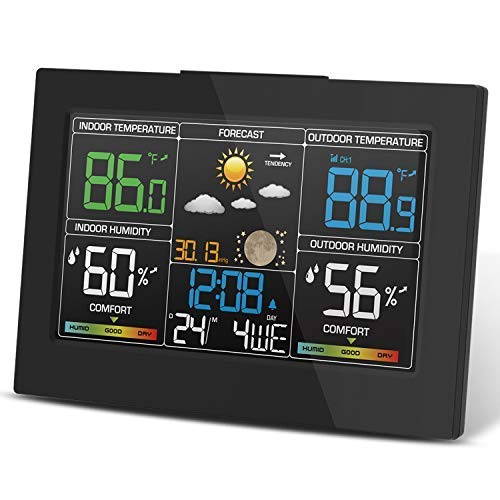 Geevon Weather Station Wireless Indoor Outdoor Thermometer, Color Display Digital Forecast Station with Temperature Alert, Comfort Level, Barometer, Alarm Clock, Easy to Set, Diamond Base