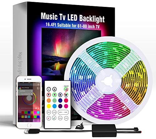 Miume Music tv Led Backlight with 16.4ft LED Strip Lights for 61-80 inch TV,RGB USB Powered TV Led Backlight with APP and Remote Control,TV Led Backlight Kit for Flat Screen TV PC