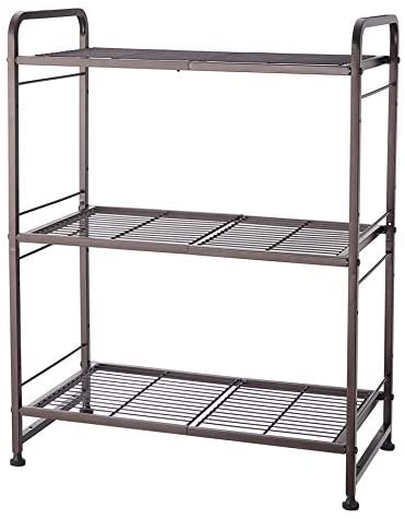 Simple Trending 3-Tier Stackable Wire Shelving Unit Storage Rack, Expandable & Adjustable Kitchen Storage Cabinet Shelf Organizer, Bronze