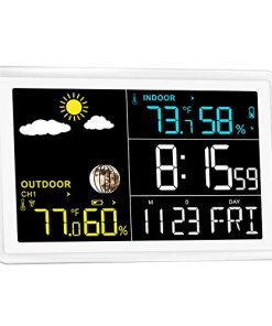 Wittime 2081 Weather Station Wireless Indoor Outdoor Thermometer Hygrometer Barometer, Digital Inside Outside Humidity and Temperature Monitor with Color LCD Screen,Remote Sensor Included