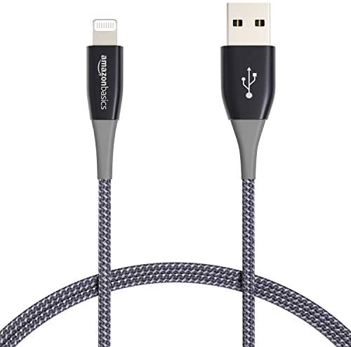 Amazon Basics Premium Double Nylon Braided Lightning to USB Cable - MFi Certified Apple iPhone Charger, Dark Gray, 3-Foot (Durability Rated 20, 000 Bends) upgrade