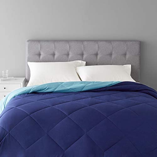 Amazon Basics Reversible Microfiber Comforter Blanket - Full/Queen, Navy / Sky Blue