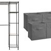 AmazonBasics Expandable Metal Hanging Storage Organizer Rack Wardrobe with Shelves, 14"-63" x 58"-72", Bronze & Collapsible Fabric Storage Cubes Organizer with Handles, Gray - Pack of 6
