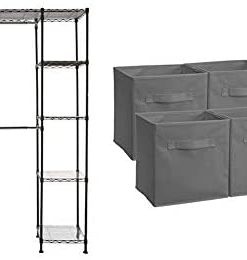 AmazonBasics Expandable Metal Hanging Storage Organizer Rack Wardrobe with Shelves, 14