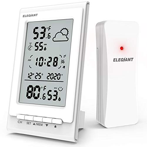 ELEGIANT EOX-9901 Wireless Weather Station, Indoor Outdoor Thermometer Hygrometer with Sensor, Digital Temperature Humidity Monitor, Weather Forecast, Time & Date & Snooze, Support 3 Channels