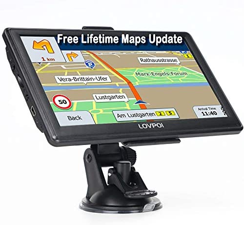 LOVPOI GPS Navigation for Car, GPS for Truck Drivers Commercial(7 Inch), 2021Map with Free Lifetime Updates, Auto RV GPS Navigation System, Spoken Turn by Turn Directions, Speed Limit Warnings