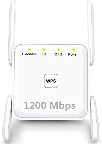 WiFi Range Extender, 1200Mbps Wireless Signal Repeater Booster, Dual Band 2.4G and 5G Expander, 4 Antennas 360° Full Coverage, Extend WiFi Signal to Smart Home & Alexa Devices（KY1203R01） (White)