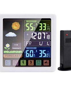 Wireless Weather Station-Indoor and Outdoor Thermometer and Hygrometer with Sensor Color LCD Display Weather Forecast Alarm Clock Digital Temperature and Humidity Monitor