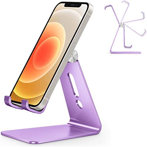 Adjustable Cell Phone Stand, OMOTON C2 Aluminum Desktop Phone Holder Dock Compatible with iPhone 11 Pro Max Xs XR 8 Plus 7 6, Samsung Galaxy, Google Pixel, Android Phones, Purple