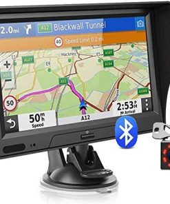 GPS Navigation for Car Truck with Bluetooth Lifetime Map Update 7 inch Touchscreen 8G 256M Car Navigator Support Voice Broadcast Turn Direction Guidance, Speed Warning + Backup Camera