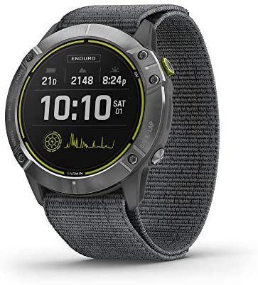 Garmin Enduro, Ultraperformance Multisport GPS Watch, Solar Charging, Battery Life Up to 80 Hours in GPS Mode, Steel with Gray UltraFit Nylon Band