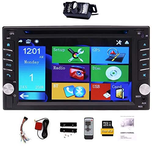 Upgrade Version With Camera ! 6.2" Double 2 DIN Car DVD CD Video Player Bluetooth GPS Navigation Digital Touch Screen Car Stereo Radio Car PC 800MHZ CPU