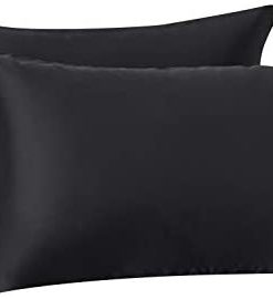 Amazon Basics Satin Pillowcases for Hair and Skin, Envelope Closure - Black, Queen, Pack of 2