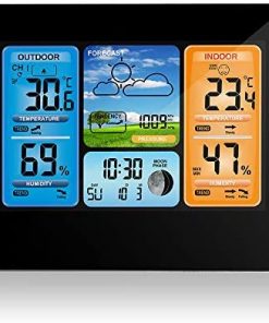 SOOTOP Digital Forecast Weather Station, with Clock and Temperature, Humidity, Barometer, Alarm, Moon Phase, Outdoor Sensor