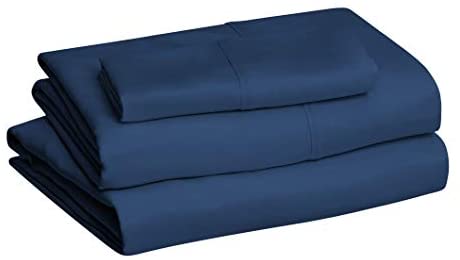 Amazon Basics Lightweight Super Soft Easy Care Microfiber Bed Sheet Set with 14" Deep Pockets - Twin, Navy Blue
