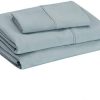 Amazon Basics Lightweight Super Soft Easy Care Microfiber Bed Sheet Set with 14" Deep Pockets - Twin, Spa Blue