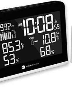 Ambient Weather WS-8600 Weather Station Clock with 256 Color Changing Ambient Temperature Display, Wireless Temperature, Humidity, and Barometer (Black)