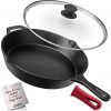 Cuisinel Cast Iron Skillet with Lid - 12"-Inch Frying Pan + Glass Lid + Heat-Resistant Handle Cover - Pre-Seasoned Oven Safe Cookware - Indoor/Outdoor Use - Grill, BBQ, Fire, Stovetop, Induction Safe
