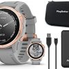 Garmin Fenix 6S Sapphire (Rose Gold/Gray Band) Power Bundle | with PlayBetter Portable Charger, Screen Protectors & Hard Case | Smaller Multisport GPS Watch | HR, ABC Sensors, Maps | 010-02159-20
