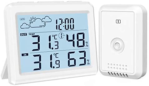 ORIA Weather Station, Indoor Outdoor Thermometer Hygrometer with Remote Sensor, Digital Wireless Temperature and Humidity Monitor with Remote Sensor, Time, Backlight