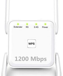 WiFi Range Extender, 1200Mbps Wireless Signal Repeater Booster, Dual Band 2.4G and 5G Expander, 4 Antennas 360° Full Coverage, Extend WiFi Signal to Smart Home & Alexa Devices（KW1203M10）