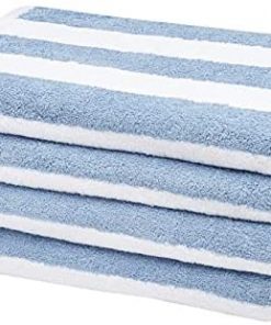 Amazon Basics Cabana Stripe Beach Towel - Pack of 4, Sky Blue